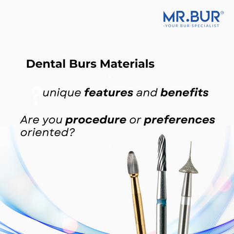 Mr. Bur dental bur materials features and benefits covering diamond carbide ceramic options for durability efficiency and clinical outcomes.