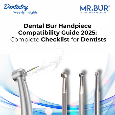 Mr. Bur dental burs are compatible with most top brand handpieces including KaVo, NSK, W&H, Bien-Air, Morita, and Dentsply Sirona, ensuring precise fit and smooth performance.