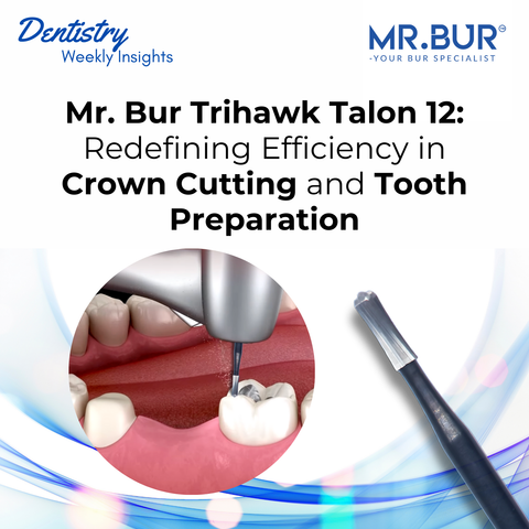 Mr. Bur Trihawk Talon 12 crown cutting bur for high-speed sectioning, amalgam removal, and occlusal reduction with dual-cutting efficiency and coarse flutes.