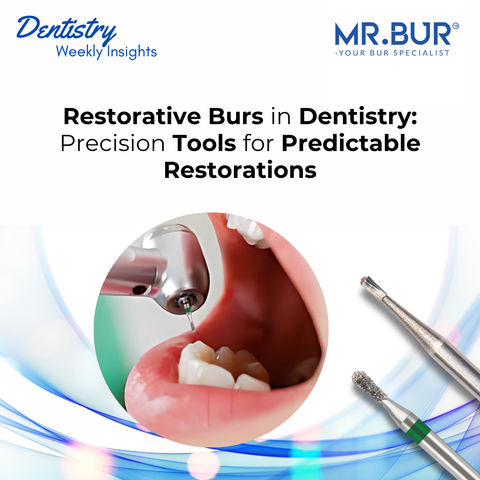 Comparison of Mr. Bur 330 Carbide and Diamond Burs, with carbide ideal for caries removal and cavity shaping, and diamond for smooth margin finishing and enamel refinement.
