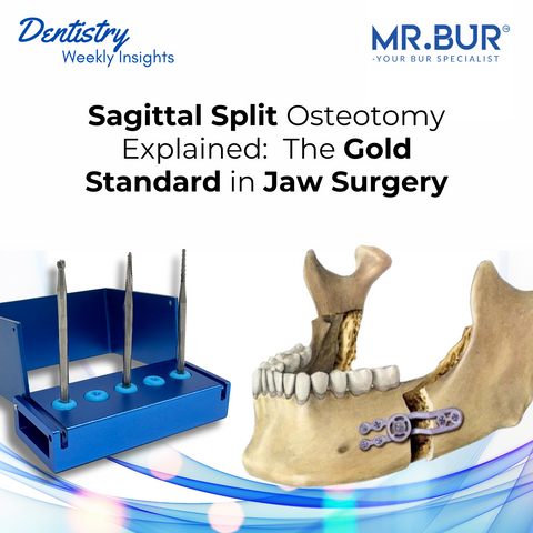 The gold standard jaw surgery technique for correcting mandibular misalignment with Mr. Bur Lindemann Kit HP high precision and optimal patient outcomes.