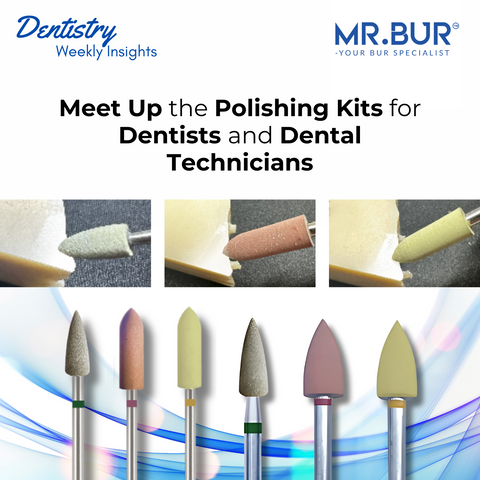 Mr. Bur polishing kits for dentists and dental technicians including ZiCPro RA Kit A and HP Kit B designed for precision trimming contouring and polishing to deliver high gloss restorative results.