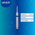 Mr. Bur Round Cross Cut Slender Neck Carbide Bur RA, CB2SNX, used for precise caries removal cavity refinement and access in deep and interproximal areas.