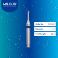 Mr. Bur Round Cross Cut Slender Neck Carbide Bur RA, CB3SNX, used for precise caries removal cavity refinement and access in deep and interproximal areas.