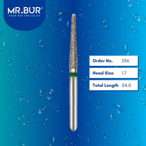 Mr. Bur 852 tapered round end diamond bur 53A are tools used in multiple dental procedures. ISO 806 314 199 534 017 FG, Their tapered round end heads are ideal for for effective crown and bridge preparation, chamfer margin preparation, and trimming and preparation for all composite materials. 