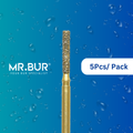 Optimize dental care with Mr. Bur 5 pcs Gold Cylinder Flat End Diamond Bur FG for anterior/posterior teeth, cavity prep, composite filling, crown prep, endo access, decay removal, and shoulder margin preparation.