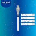 Mr. Bur FG Barrel diamond bur, 373, used for occlusal reduction, contouring, and smoothing of crown surfaces in restorative dentistry procedures.