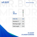These is 1 variant of the Mini Cylinder Flat End Coarse FG short diamond dental burs sold by mr Bur the best seller of diamond burs.
