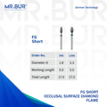 These are 2 variants of the Occlusal Surface Reduction Mini Peach Coarse FG Short Diamond Bur sold by Mr Bur the best international diamond dental bur supplier the dental head sizes shown here are 1.8mm 2.3mm.