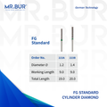These are 2 variants of the Cylinder Flat End Coarse FG diamond bur sold by Mr Bur the best international diamond dental bur supplier the head sizes are 1.2mm and 1.4mm.