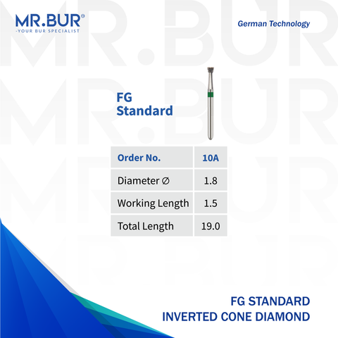 This the FG Inverted Cone diamond dental bur head size 1.8 sold by Mr Bur the best diamond dental bur supplier internationally