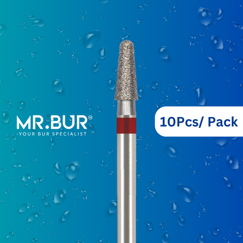 Mr. Bur Taper Rounded Edge Fine Diamond Bur FG designed for refined chamfer margin finishing, smooth axial wall contouring, and precise crown preparation in restorative dentistry.