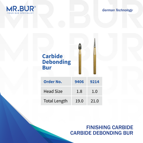 This picture show Mr. Bur 9214 & 9406 Debonding Finishing Carbide Dental Bur FG is ideal for precise debonding, providing a smoother experience with minimal scratches on teeth.