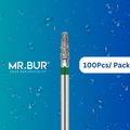 Mr. Bur 100 pcs Taper Flat End Coarse Inlay Onlay Diamond Bur FG is ideal for crown preparation, shoulder margin bur, inlay and onlay, posterior teeth, and prosthodontic procedures.