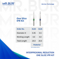 The image showing two variants of Interproximal Reduction dental bur (IPR) for aligner and invisalign that is sold by Mr. Bur worldwide, with head size of 0.45mm and 0.5mm.