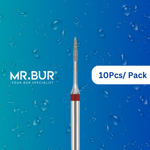 This is the Fine Grit Pre-Polishing Long Neck Flame FG Diamond Bur sold by Mr. Bur the best international supplier of dental bur.