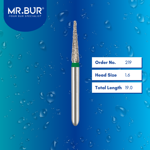 Mr. Bur 858 mini pointed cone diamond bur 219 are tools used in multiple dental procedures. ISO 806 313 165 534 016 FG, Their mini pointed needle heads are ideal for crown preparation, proximal axial reduction, and interproximal with limited mouth opening