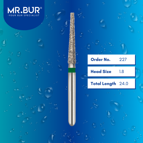 Mr. Bur 848 mini tapered flat end diamond bur 227 are tools used in multiple dental procedures. ISO 806 313 173 534 018 FG, Their mini tapered flat end heads are ideal for for effective crown and bridge preparation, shoulder margin preparation, and trimming and preparation for all composite materials. 