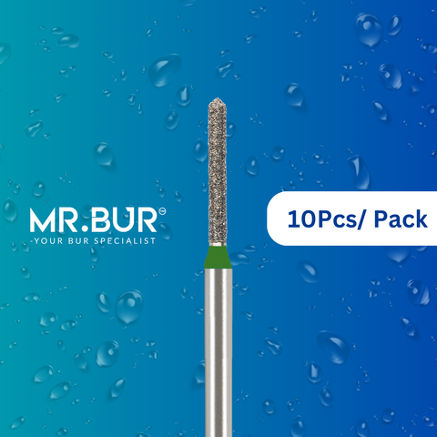 Mr. Bur mini straight torpedo diamond bur FG short is designed for precision contouring in tight spaces, ensuring efficient cutting and smooth finishing in restorative procedures.
