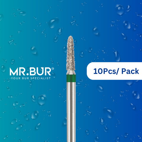 Mr. Bur taper torpedo diamond bur FG short is ideal for precise contouring in limited access areas, offering efficient cutting and smooth finishing in restorative and prosthetic procedures.