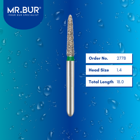 Mr. Bur 877 mini taper torpedo diamond bur 277B are tools used in multiple dental procedures. ISO 806 313 297 534 014 FG, Their mini taper torpedo heads are ideal for cavity preparation, trimming and lingual buccal reduction with limited mouth opening