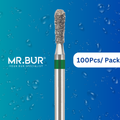 Mr. Bur 100pcs Pear Coarse Diamond Bur FG is perfect for anterior and posterior tooth cavity prep, crown prep, lingual reduction, open access, prophylaxis, and trimming.