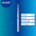 Mr. Bur 71DSF Super Fine Finishing Pointed Cone Diamond Bur FG are tools used in multiple dental procedures. Their pointed cone-shaped heads are ideal for effective prophylaxis, crown preparation, model fabrication, model casting technique, interproximal reduction, crown and bridge technique, and veneer and ceramic technique.