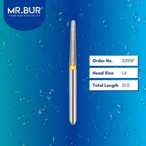 Mr. Bur 229SF Super Fine Finishing Taper Round End Diamond Bur FG are tools used in multiple dental procedures. Their taper round end heads are ideal for effective prophylaxis, use on fillings, crown preparation, cavity preparation, and chamfer margin bur.