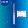 Mr. Bur 98SF Super Fine Finishing Taper Round End Diamond Bur FG are tools used in multiple dental procedures. Their taper round end heads are ideal for effective prophylaxis, use on fillings, crown preparation, cavity preparation, and chamfer margin bur.