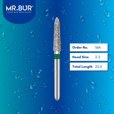 Mr. Bur 879 taper torpedo diamond bur 36A are tools used in multiple dental procedures. ISO 806 314 299 534 022 FG, Their taper torpedo heads are ideal for cavity preparation, trimming and lingual buccal reduction