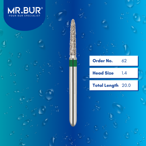 Mr. Bur 877 taper torpedo diamond bur 62 are tools used in multiple dental procedures. ISO 806 314 297 534 014 FG, Their taper torpedo heads are ideal for cavity preparation, trimming and lingual buccal reduction