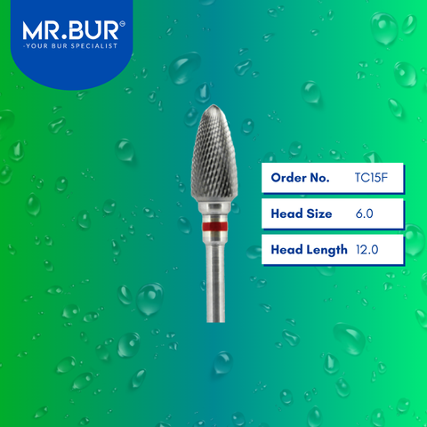 Mr. Bur Tungsten Carbide Fine Cross Cut Laboratory Bur TC15F, 6.0mm, ensures precise trimming, fine detailing, and efficient material shaping for dental prosthetics.