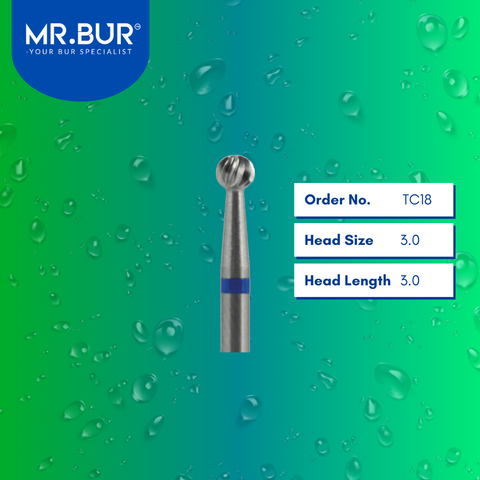 Mr. Bur Tungsten Carbide Medium Plain Cut Laboratory Bur TC18, 3.0mm, ensures precise trimming, efficient material shaping, and smooth contouring for dental prosthetics.