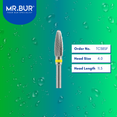 Mr. Bur Tungsten Carbide Super Fine Cross Cut Laboratory Bur TC38SF, 4.0mm, ensures precise trimming, fine detailing, and efficient shaping for dental prosthetics.