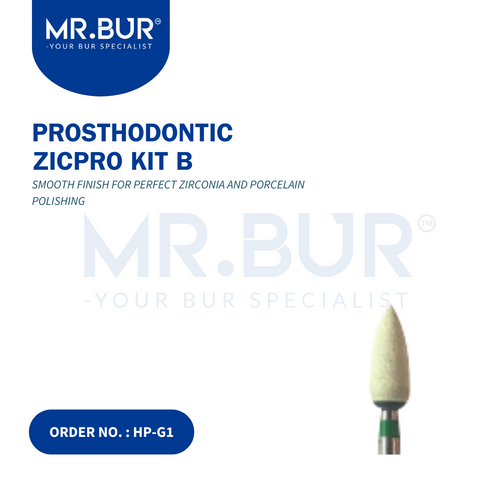 These images show Mr.Bur HP diamond stone burs Kit B for trimming, pre-polishing & high shine for zirconia & porcelain just like Shofu zirconia polishe 