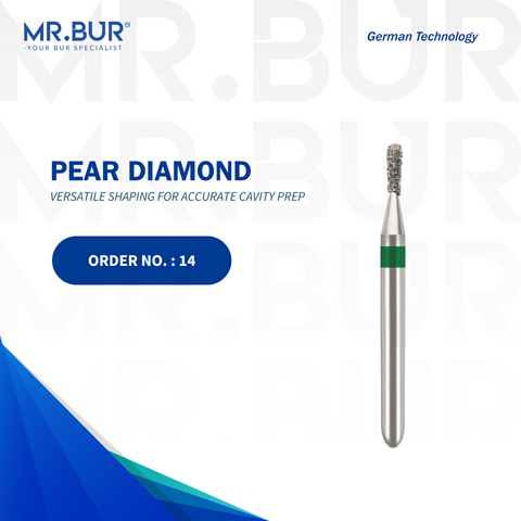 The #1 Best Pear Coarse Diamond Bur FG by Mr. Bur, ideal for cavity preparation, removing old fillings, occlusal reduction, and working on restorations. This sterilizable bur ensures durability and precision, making it a superior choice over competitors like Meisinger, Mani, Shofu, Eagle Dental, and Trihawk for dental professionals handling various dental cases.