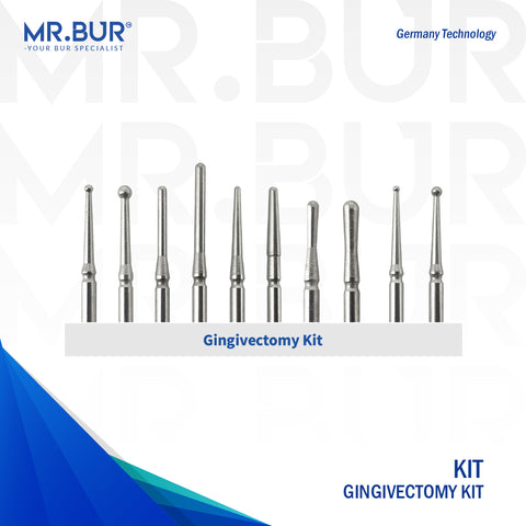 This is an image that shows the dental bur heads that are available in the Gingivectomy Kit that are sold by Mr. Bur worldwide.